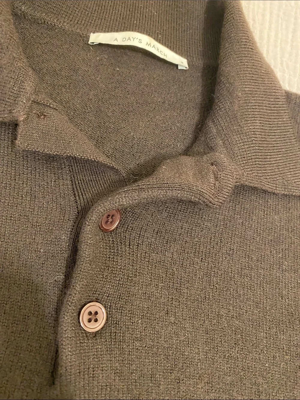A DAY’S MARCH Avoch Merino Wool Polo Men's Sweater in Dark Brown. Size M